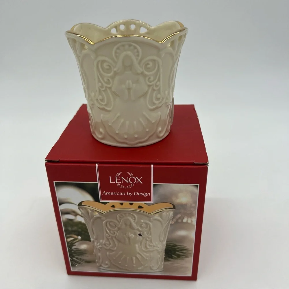Lenox Angel Votive Candle Holder Ivory Gold Trim Christmas Decor NIB 3.5 - Picture 2 of 10